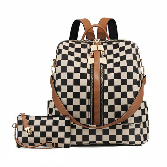 Checkered Backpack High-Capacity Womens Bag Moms Travel Backpack For Women